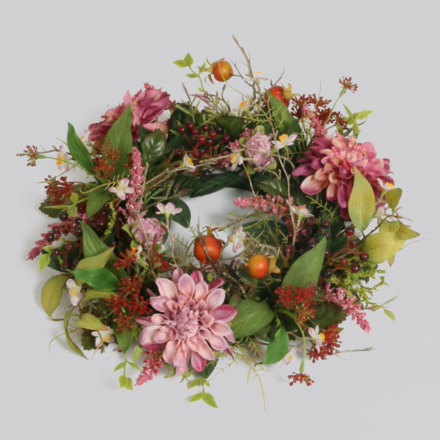 mixed flower rosehip wreath