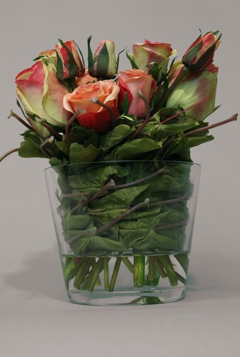 [9384] rose arrangement in water pink lime 