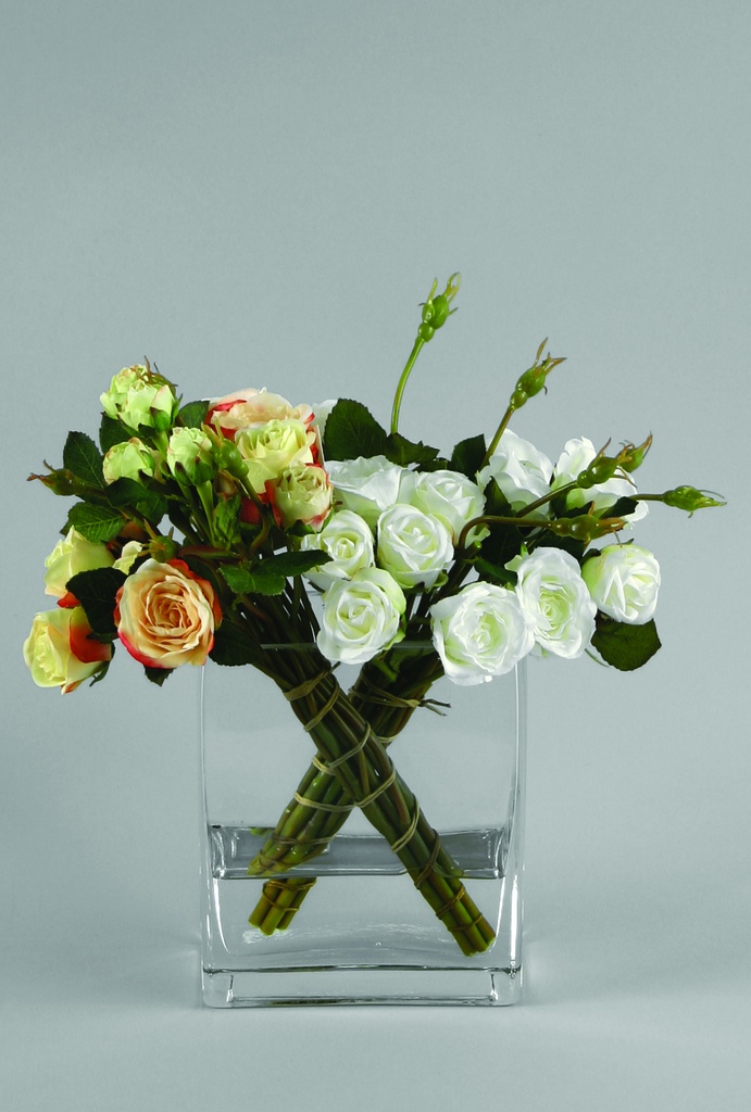 rose arrangement in water peach lime cream 