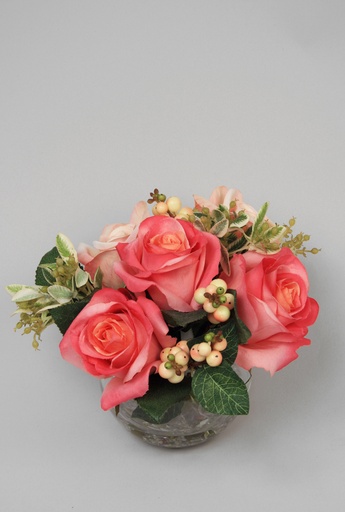 [6787] rose snow berry arrangement in water pink 