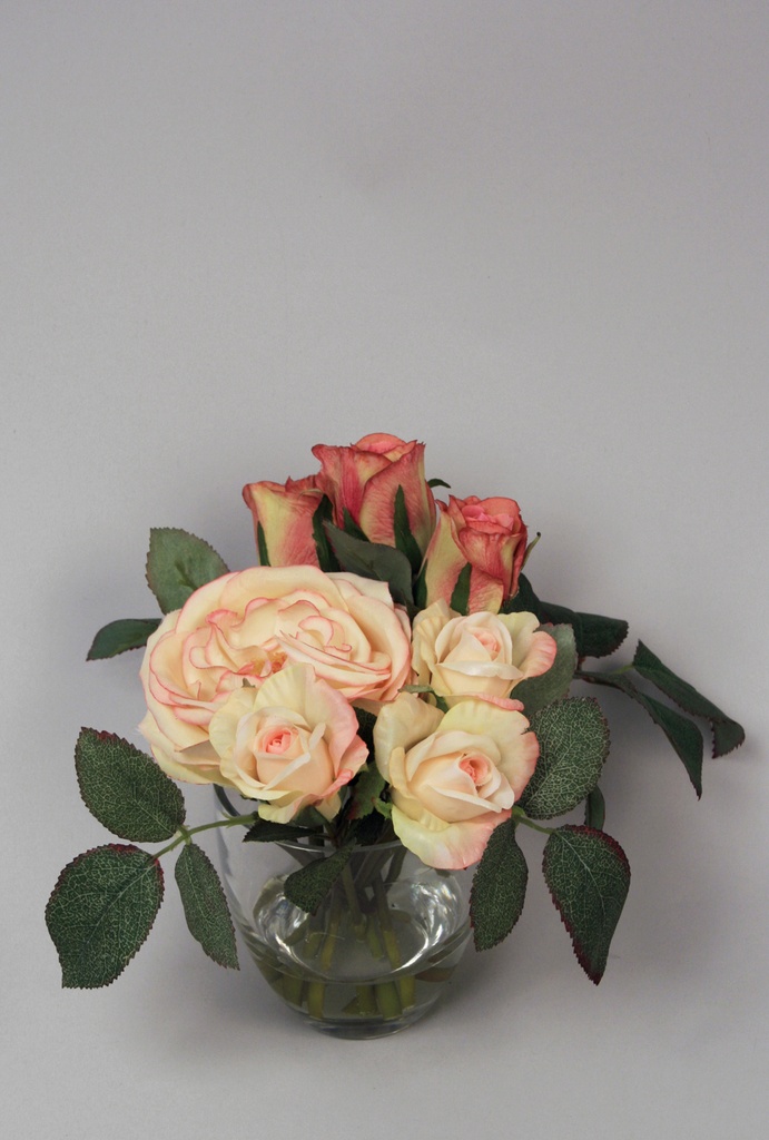 rose arrangement in water pink fuchsia 