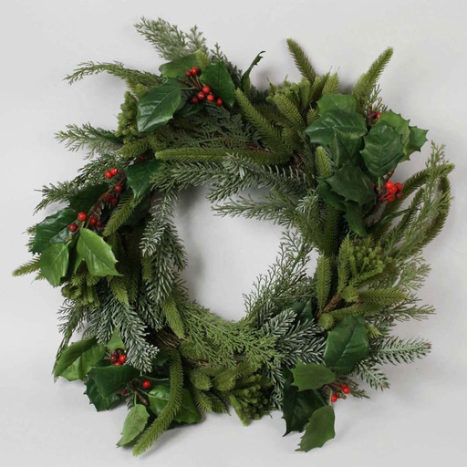 [6900] holly mix pine wreath 