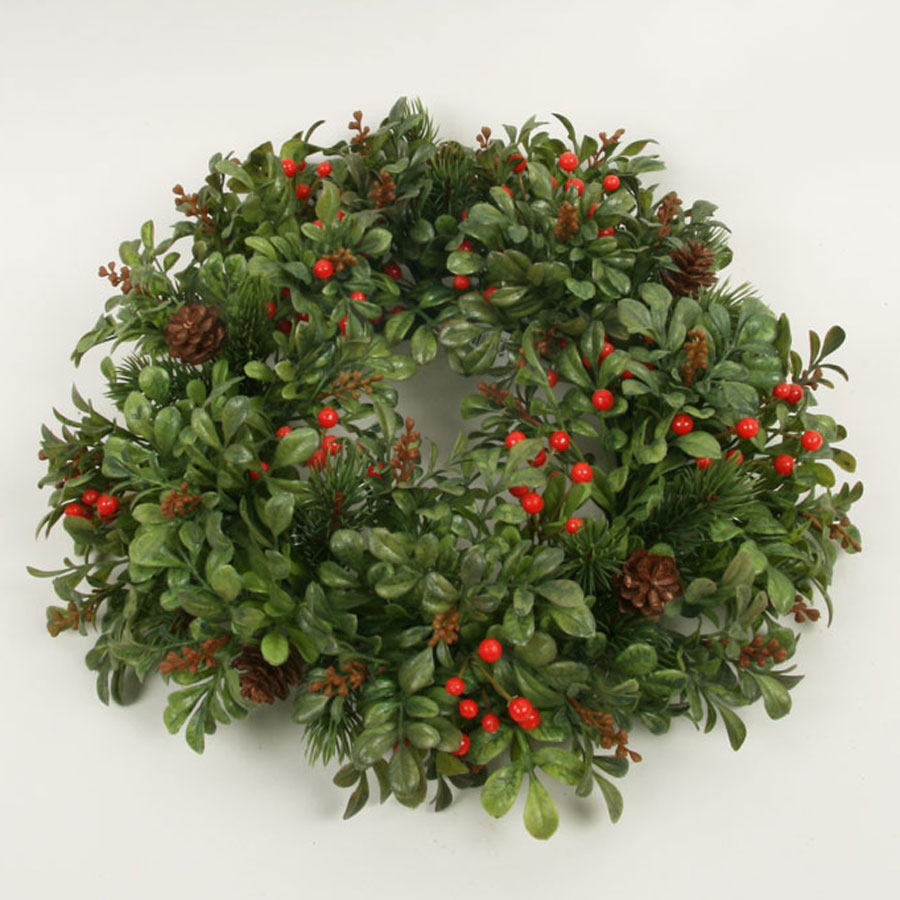 boxwood pine cone wreath 