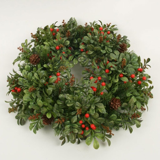 [5574] boxwood pine cone wreath 